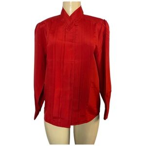 Y2K Maurada Red Pleated Blouse High Neck Dress Shirt Holiday Size 8P